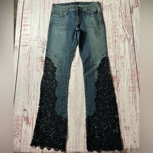 Allen B. By Allen Schwartz Y2K Statement Flare Jeans with Black Embellishments